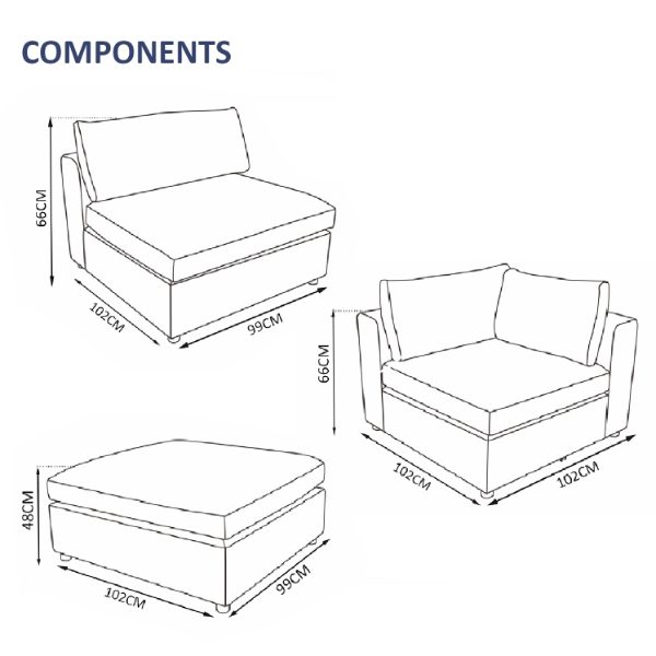 Knightsbridge 3 Seater Sofa Set - 2x Corners, 1x Middle, 1x Ottoman