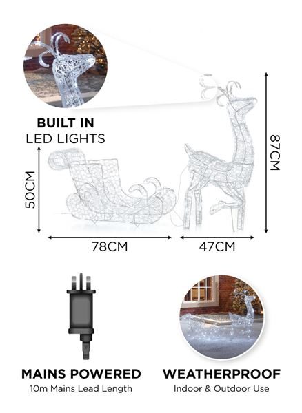 TWW - Spin Acrylic Figure - Ivandoe Reindeer & Sleigh - 87cm