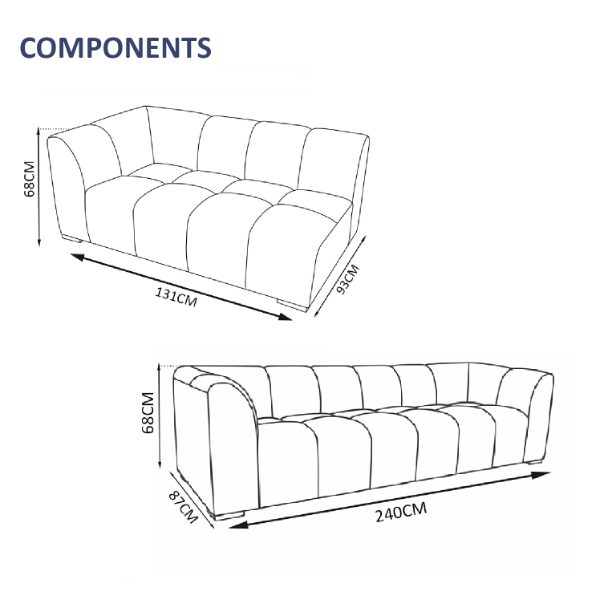 Chelsea 5-Seater Sofa Set - 1x 3-Seater, 1x 2-Seater Right End