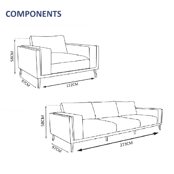 Marylebone 5 Seater Sofa Set - 2x Chairs, 1x 3 -Seater Sofa Set