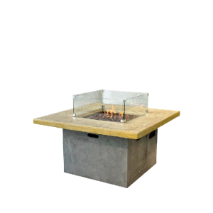 Altair Rustic Square Fire Pit with Glass Surround & Wood Effect Top