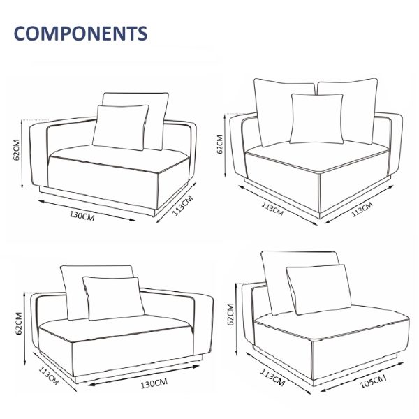 Belgravia 7 Seater Corner Sofa Set - 1x Left, 1x Right, 1x Corner, 2x Middles