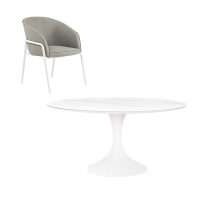 Design & Shell 6 Seat Dining Set 220cm White Table & Stone Chairs CLR