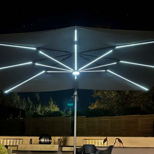 Twilight 3.5m Cantilever Parasol with LED Lights and Granite Base (Unique Slim Canopy Design)     