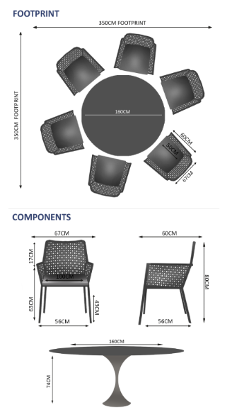 Sphere & Matrix 6 Seat Round Dining Set with 160cmØ Table