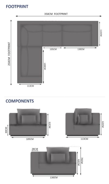 Belgravia 6 Seater Corner Sofa Set - 1x Left, 1x Right, 1x Corner, 1x Middle