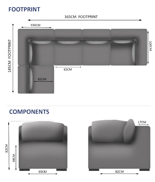 Cozy 5 Seater Sofa Set - 2 Corners, 3 Middles