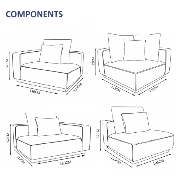 Belgravia 10 Seater U-Shape Sofa Set - 1x Left, 1x Right, 2x Corner, 4x Middles