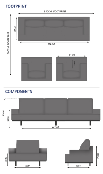 Chill 5 Seater Sofa Set - 1 Sofa, 2 Armchairs