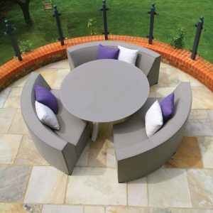 Flame & Sahara 6 Seat Round Dining Set with 150cm Table - White/Stone CLR