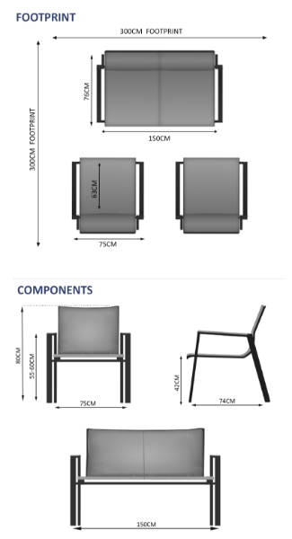 Aspen 4 Seater Sofa Set - 1 Sofa, 2 Armchairs