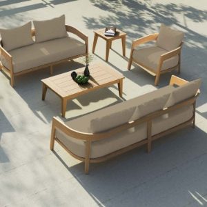 Churchill Teak 7 Seater Sofa Set With Lounge Armchairs
