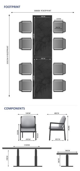 Rising & Lunar 8 Seat Rectangular Dining Set with x2 150 x 90cm tables