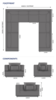 Belgravia 6 Seater Corner Sofa Set - 1x Corner, 1x Middle, 1x Left, 1x Right