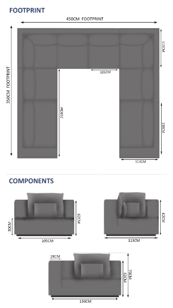 Belgravia 6 Seater Corner Sofa Set - 1x Corner, 1x Middle, 1x Left, 1x Right