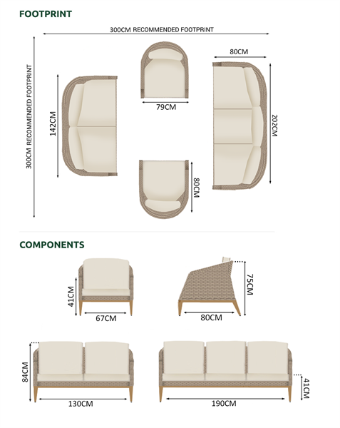Grace 7 Seater Sofa Set With Lounge Armchairs