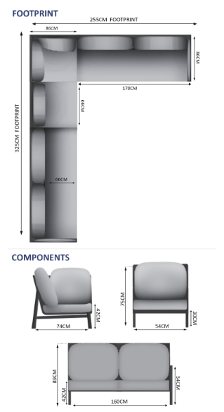 Lunar 6 Seater Sofa Set - 1 Left, 1 Right, 1 Corner, 1 Middle