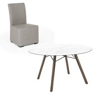 Design & Shell 6 Seat Dining Set 220cm White Table & Stone Chairs CLR