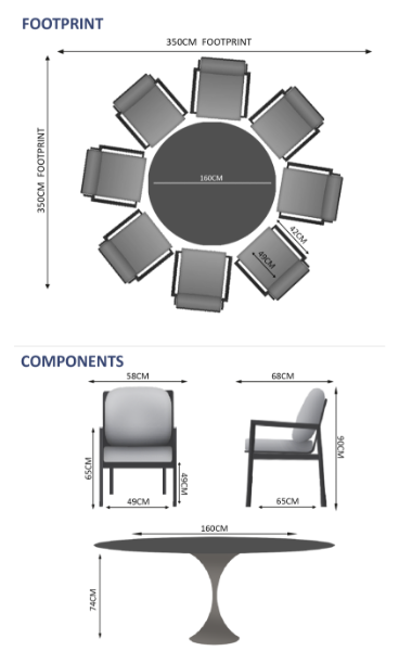 Sphere & Lunar 8 Seat Round Dining Set with 160cmØ Table